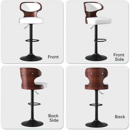 Barhocker 4er Set mit Rückenlehne und Fußstütze | Weiß Nussbaumholz