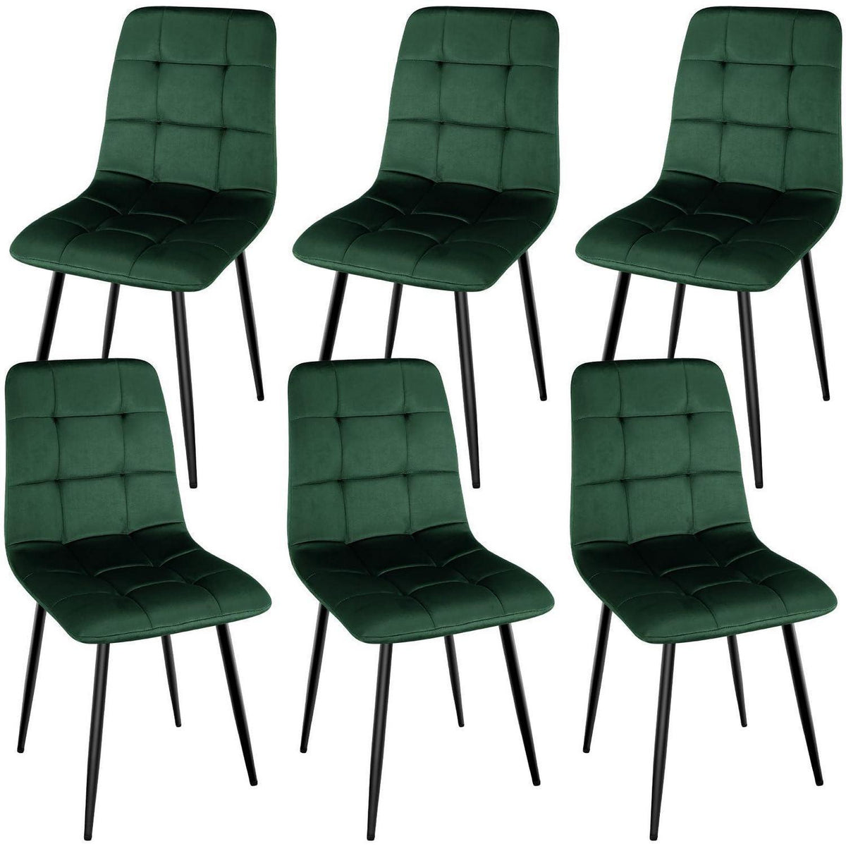 Esszimmerstühle 6er Set, Gepolsterte Samtstühle Dunkelgrün
