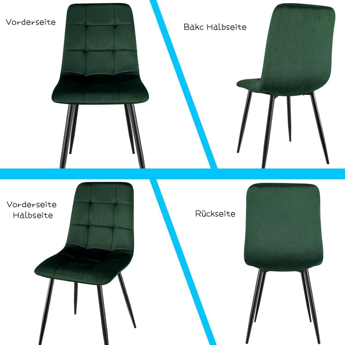 Esszimmerstühle 6er Set, Gepolsterte Samtstühle Dunkelgrün