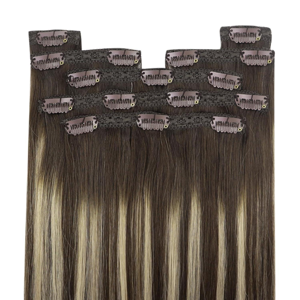 Clip-in Echthaar Extensions Ombre Braun Aschblond 55cm