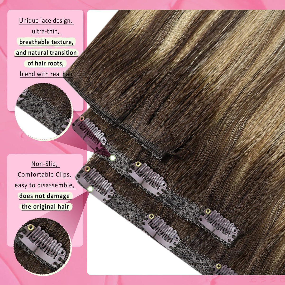 Echthaar Clip-in Extensions Ombre Dunkelbraun Aschblond 55cm