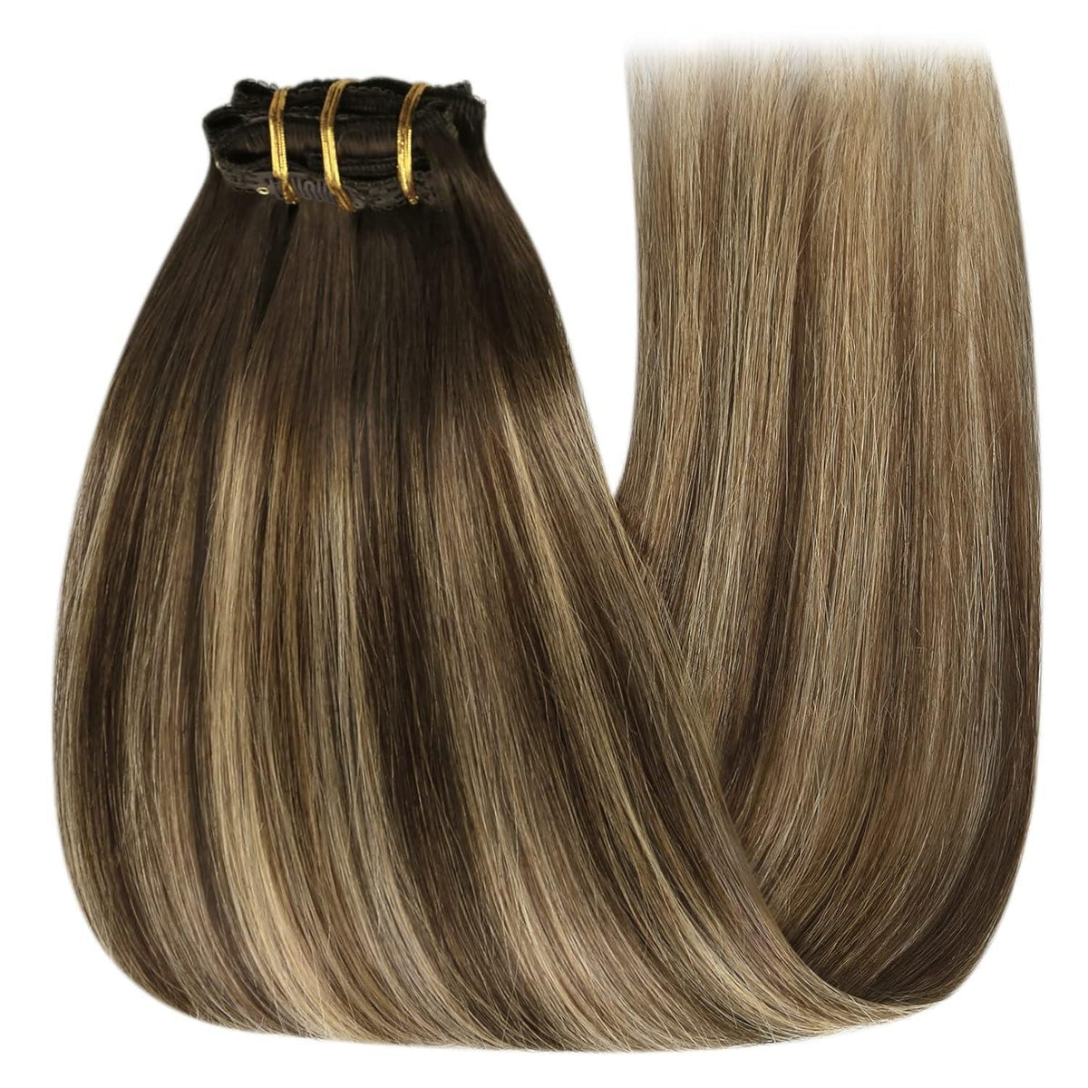 Echthaar Clip-in Extensions Ombre Dunkelbraun Aschblond 55cm