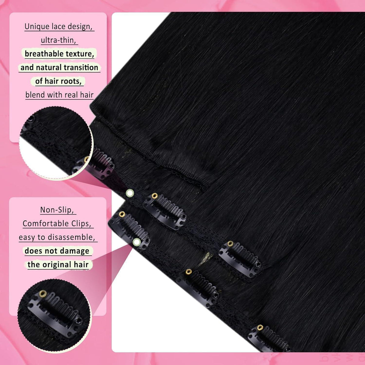 Echthaar Clip-in Extension Schwarz 40cm 120g
