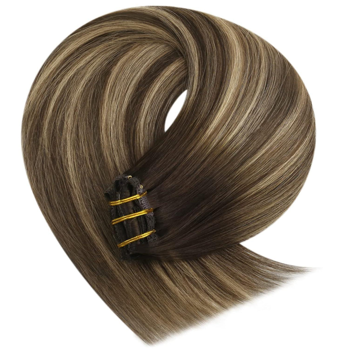 Echthaar Clip-in Extensions Ombre Dunkelbraun Aschblond 35cm
