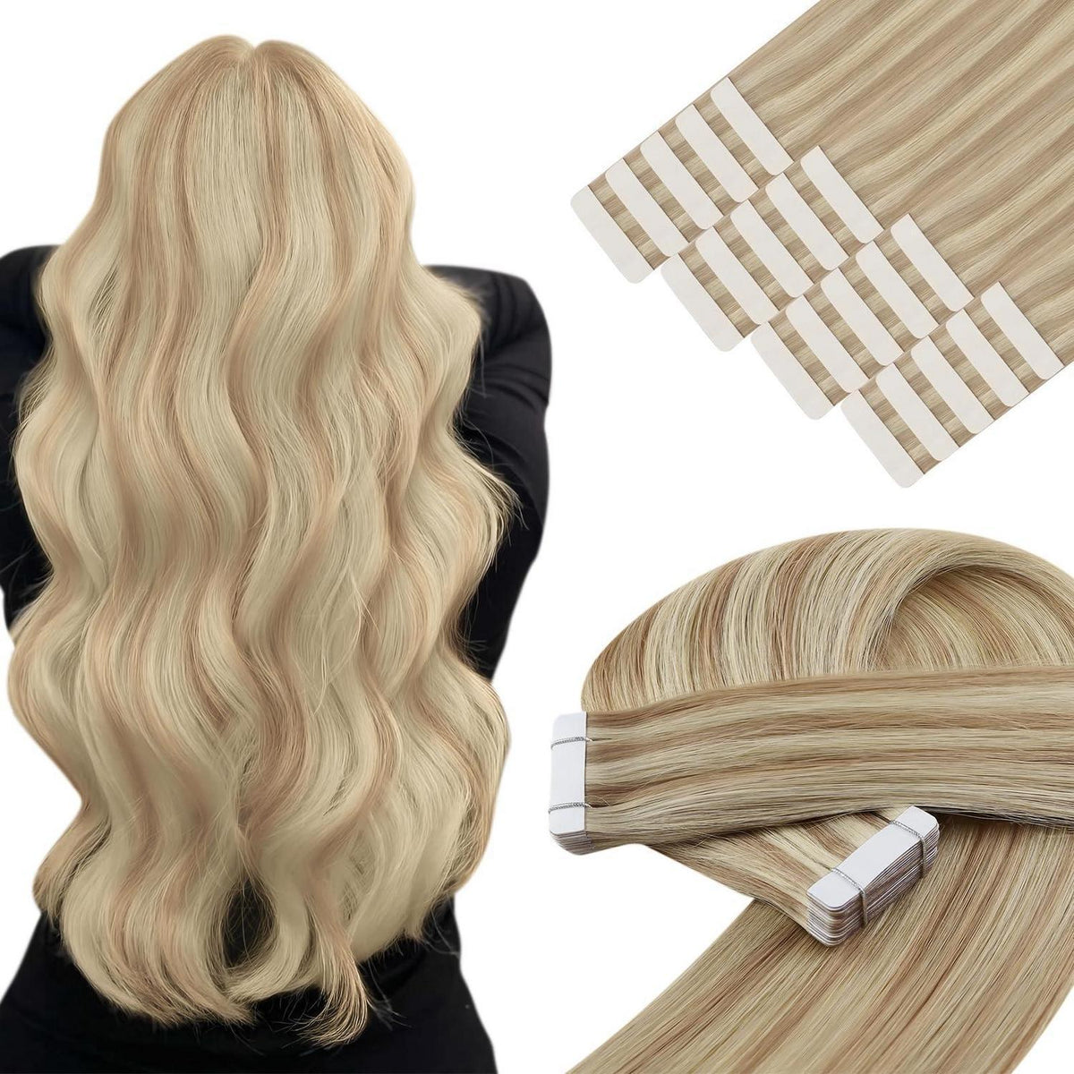 Echthaar Tape Extensions Blond 50cm Aschblond/Platinblond