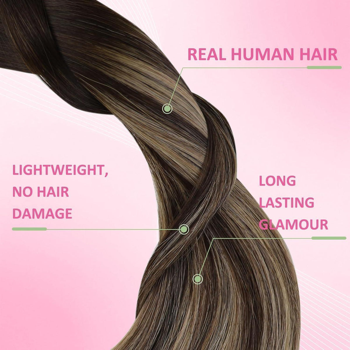 Echthaar Tape-in Extensions Ombre Braun Balayage Blond 40cm