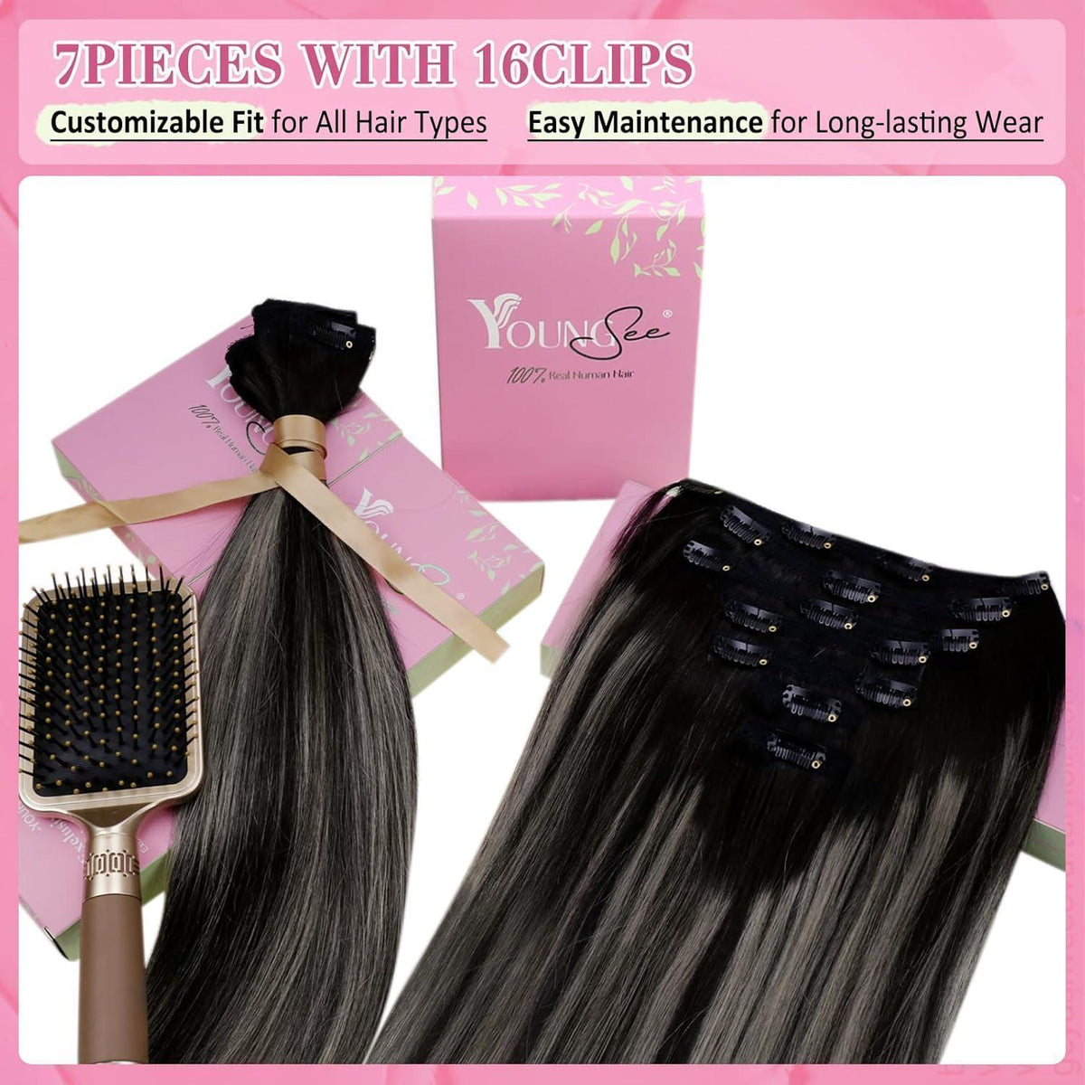 Silberne Clip-in Haarverlängerung 45cm Echthaar Ombre
