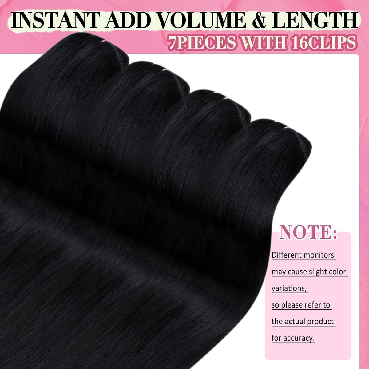 Echthaar Clip-Ins Schwarz 45cm - 120g, Glatt & Voluminös