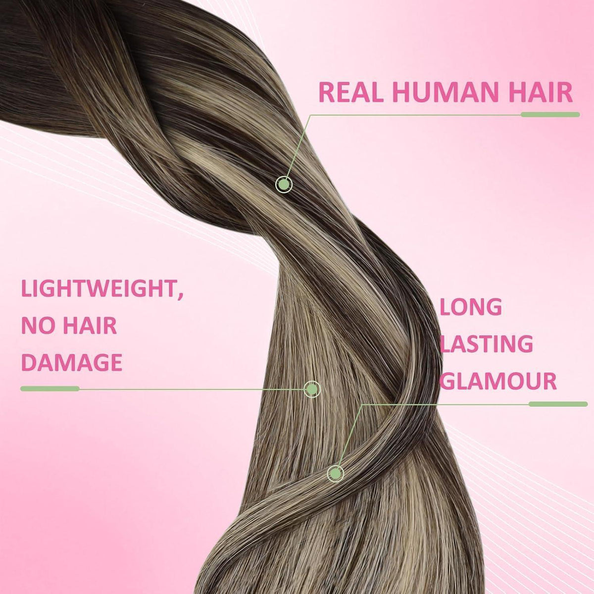 Echthaar Tape-In Extensions Ombre Dunkelbraun Blond 40cm