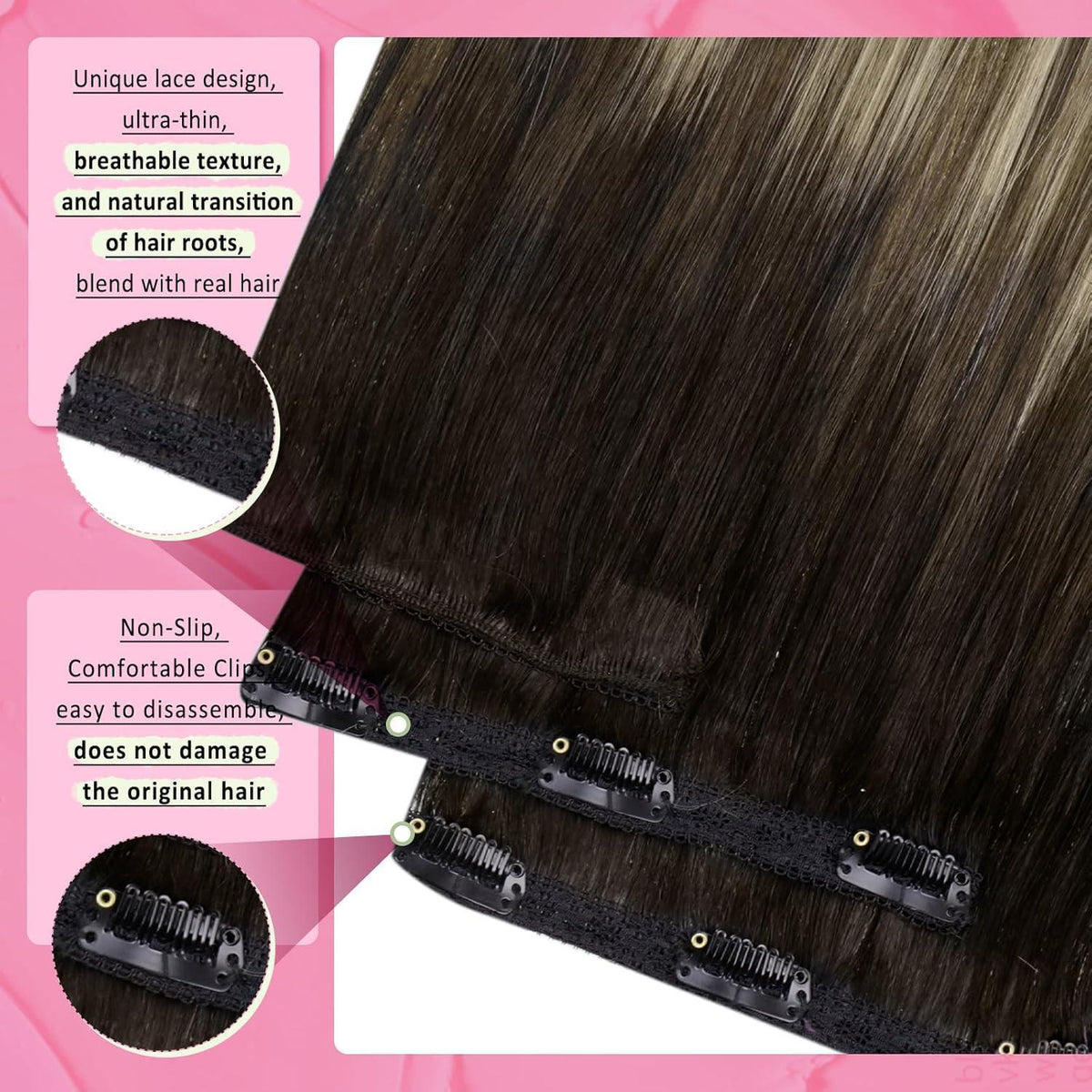 Echthaar Clip-In Extensions Ombre Dunkelbraun Aschblond 40cm