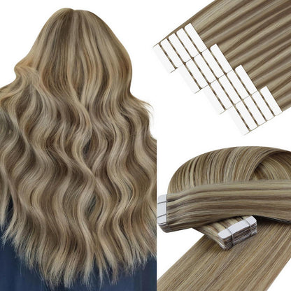 Echthaar Tape Extensions Hellbraun 45cm - Haarverlängerung