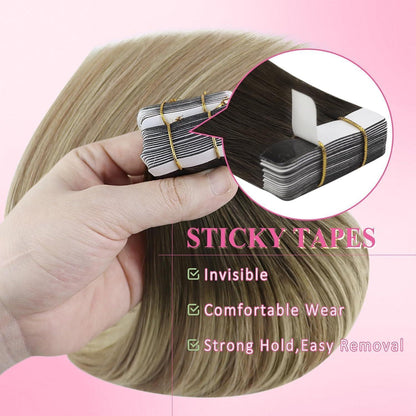 Echthaar Tape Extensions Balayage Braun Blond 40cm