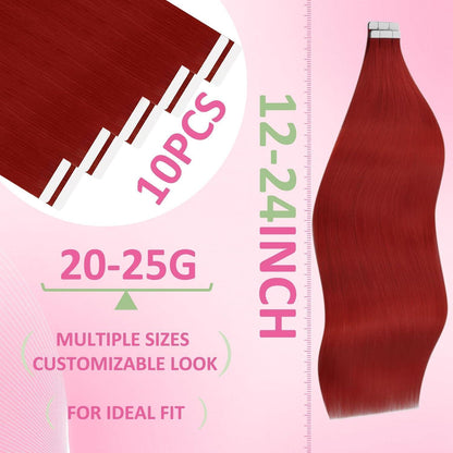 Rote Tape-in Haarverlängerung Echthaar 45cm