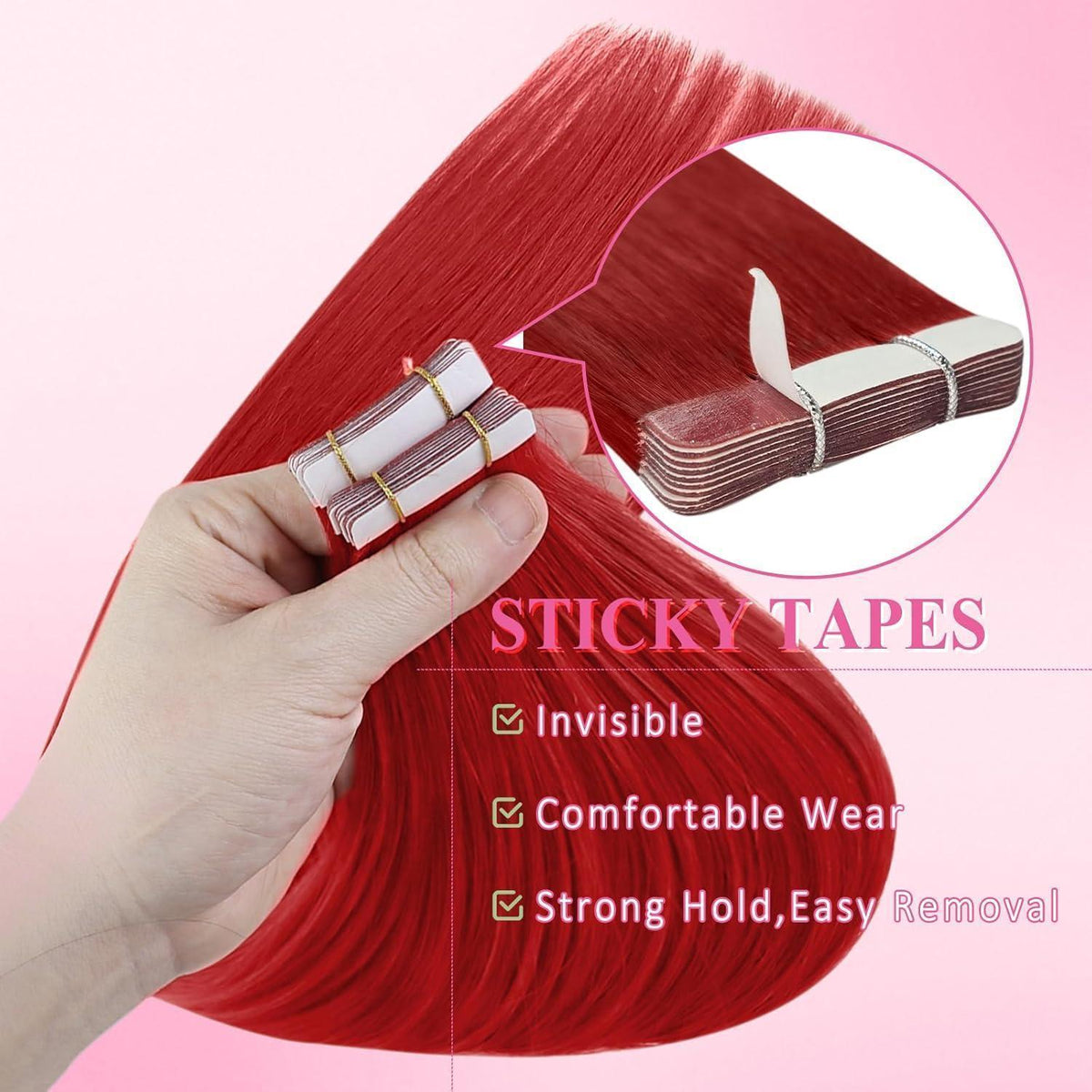 Rote Tape-in Haarverlängerung Echthaar 45cm