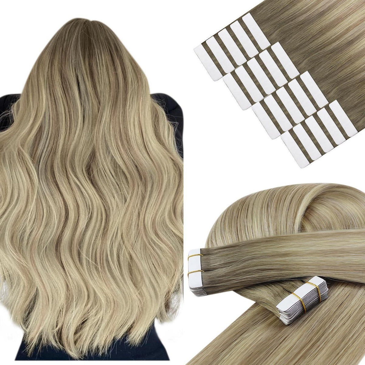 Echthaar Tape Extensions Blond 60cm – Aschblond Ombre