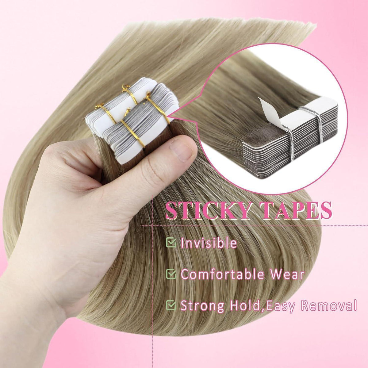 Echthaar Tape Extensions Blond 60cm – Aschblond Ombre