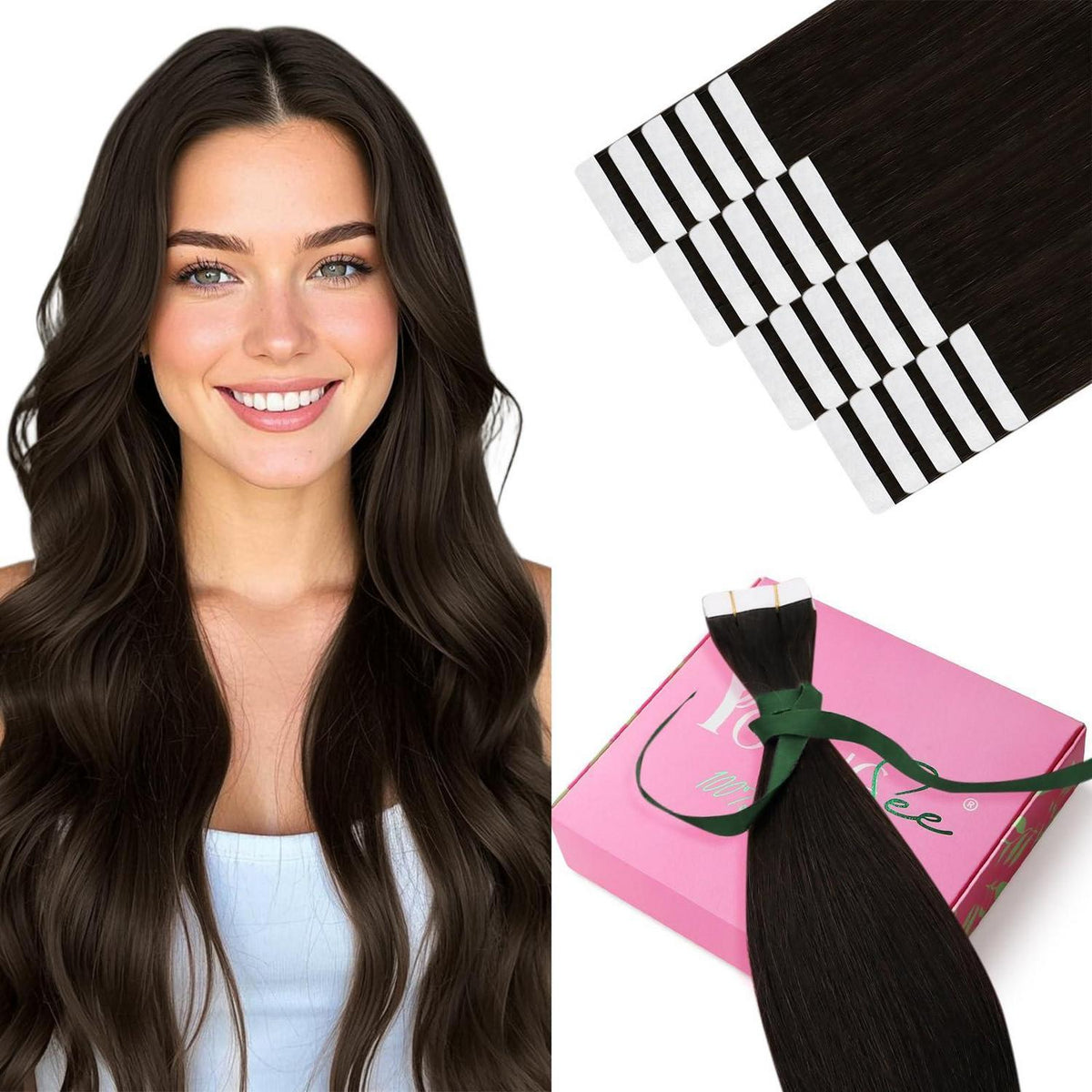 Echthaar Tape Extensions Braun 60cm - Haarverlängerung