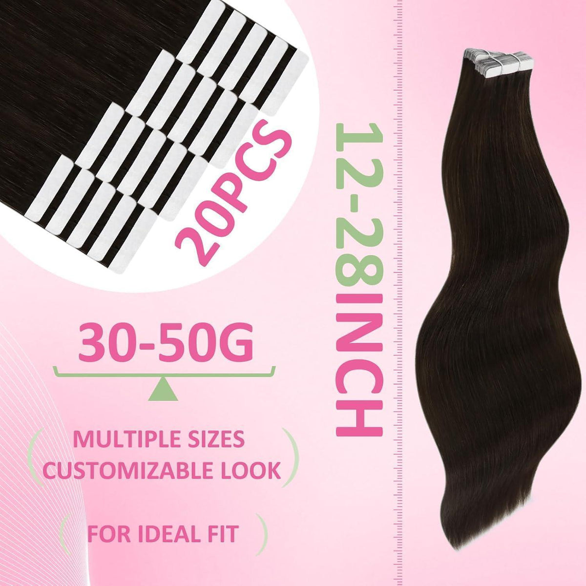 Echthaar Tape Extensions Braun 60cm - Haarverlängerung