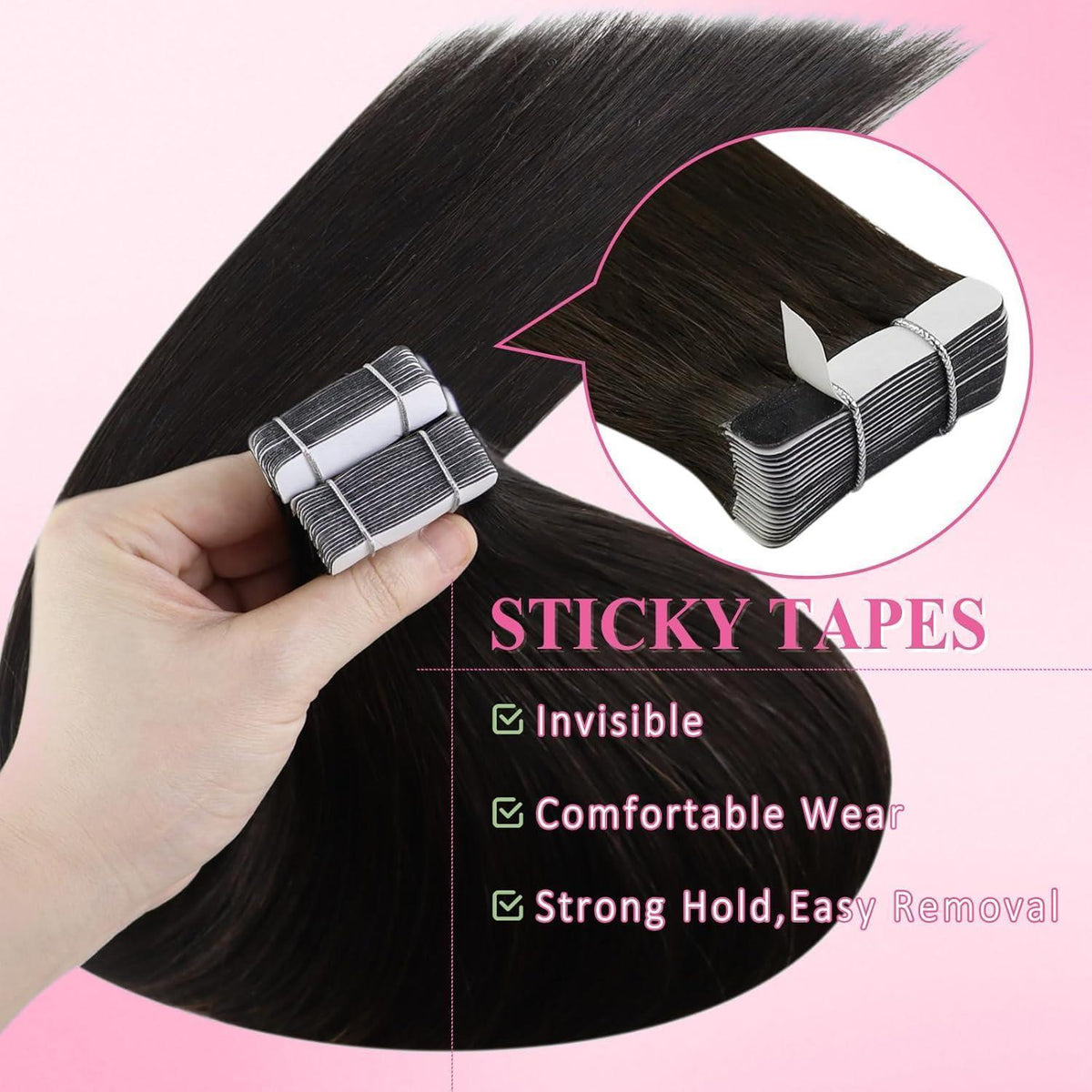Echthaar Tape Extensions Braun 60cm - Haarverlängerung