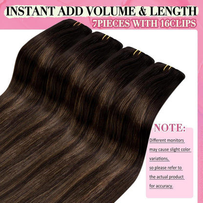 Clip-in Echthaar Extensions Ombre Dunkelbraun 55cm