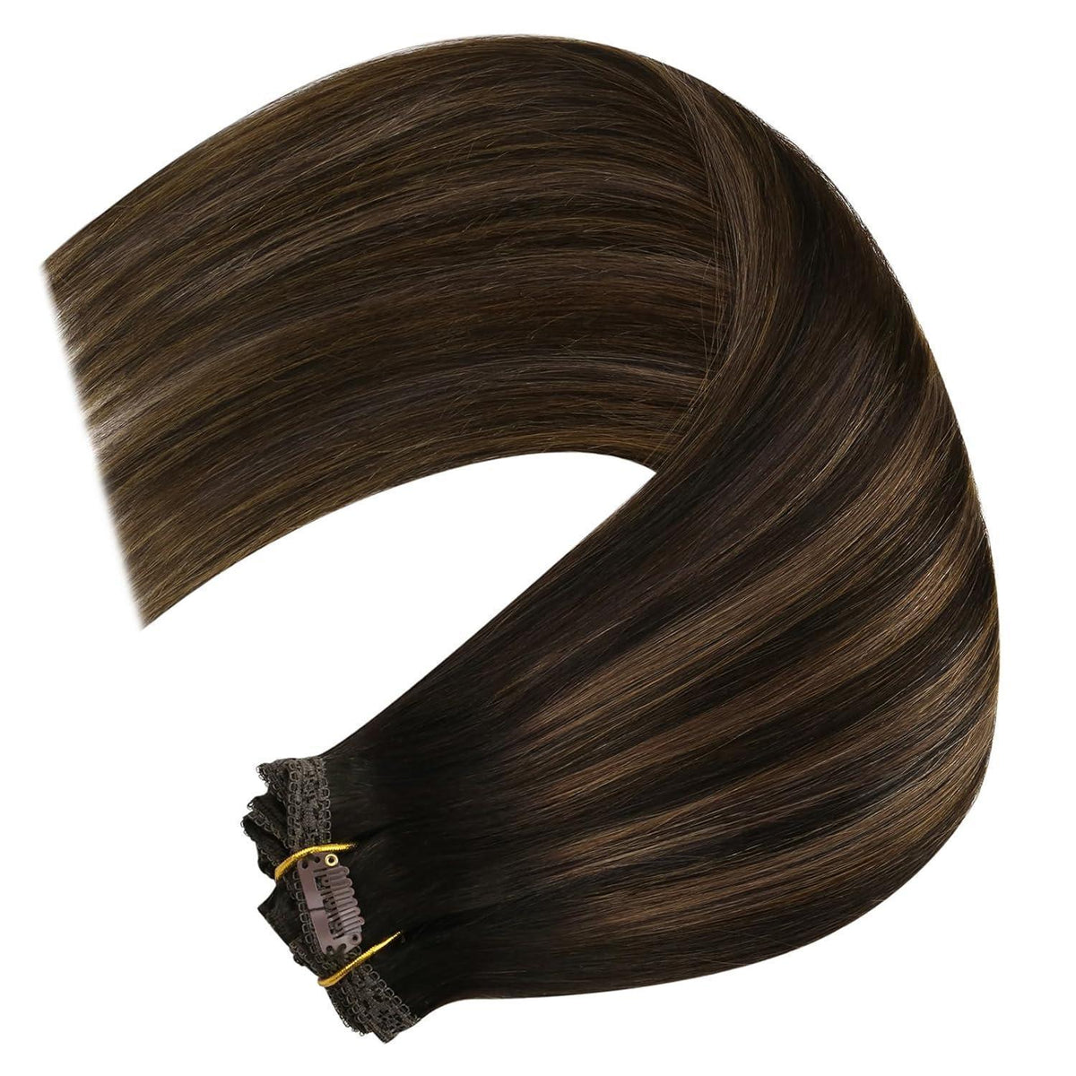 Clip-in Echthaar Extensions Ombre Dunkelbraun 55cm
