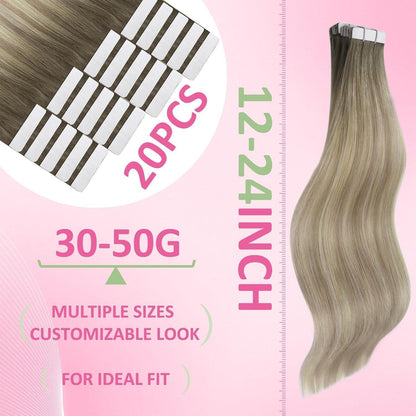 Echthaar Tape Extensions Blond Aschblond Ombre 30cm