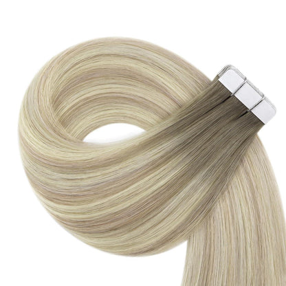 Echthaar Tape Extensions Blond Aschblond Ombre 30cm