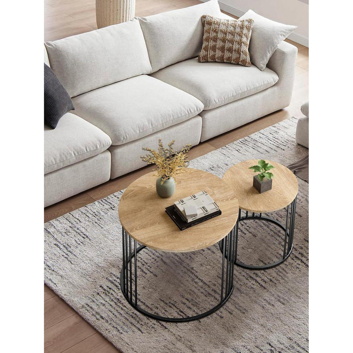 Satztisch Couchtisch 2er Set rund modern Beistelltisch Nachttisch Holz