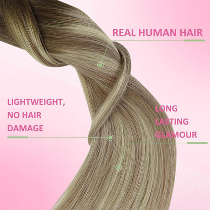 Echthaar Tape Extensions Balayage Braun Blond 45cm