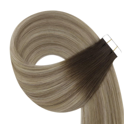Echthaar Tape Extensions Balayage Braun Blond 45cm