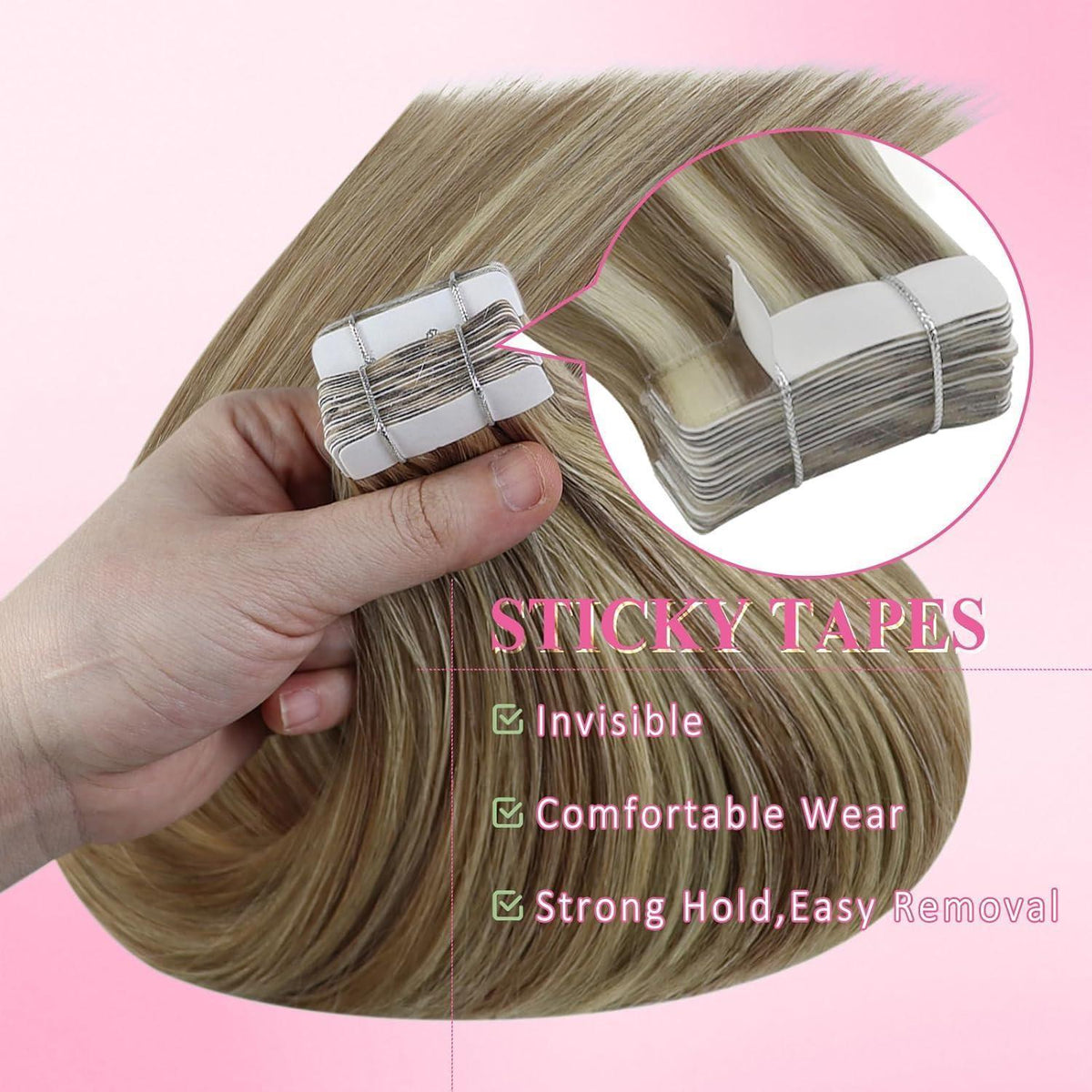 Echthaar Tape Extensions Braun Blond 35cm - Haarverlängerung