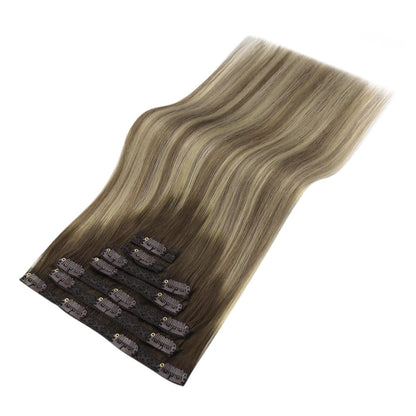 Clip-in Echthaarverlängerung Braun Balayage Blond 40cm