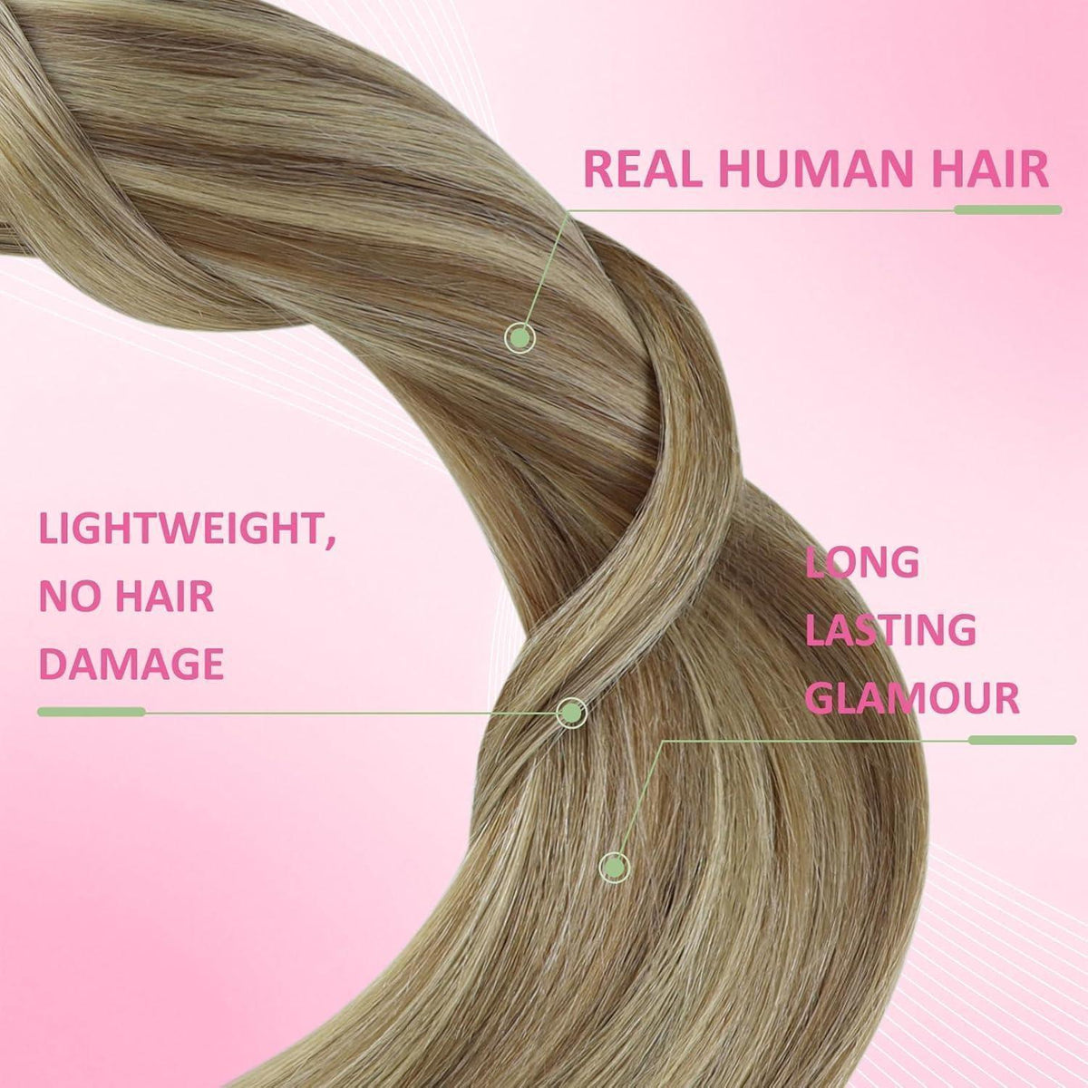 Echthaar Tape Extensions Hellbraun 55cm Gerade