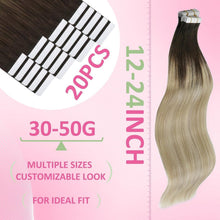Echthaar Tape Extensions Balayage Dunkelbraun Ombre 40cm