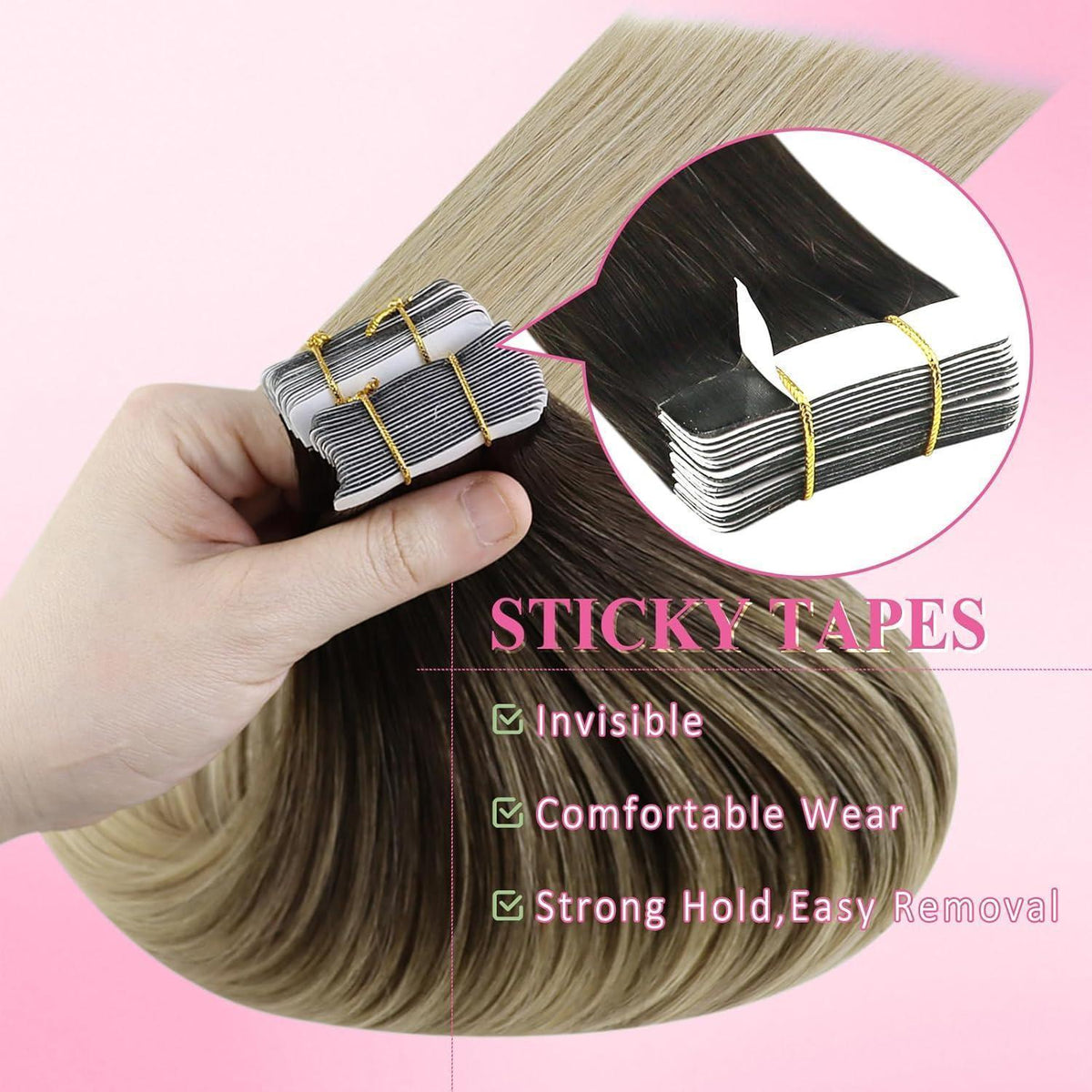 Echthaar Tape Extensions Balayage Dunkelbraun Ombre 40cm