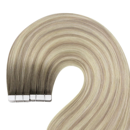 Echthaar Tape Extensions Ombre Aschblond Platinblond 35cm