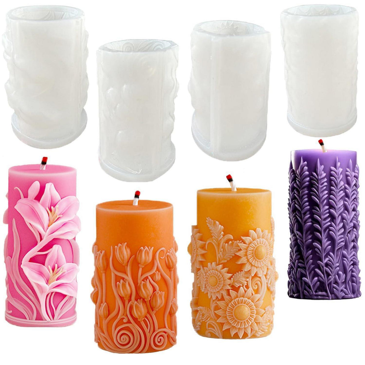 Kerzenformen Set 4er Silikon Blumen Zylinder Gießform DIY