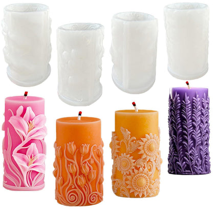 Kerzenformen Set 4er Silikon Blumen Zylinder Gießform DIY
