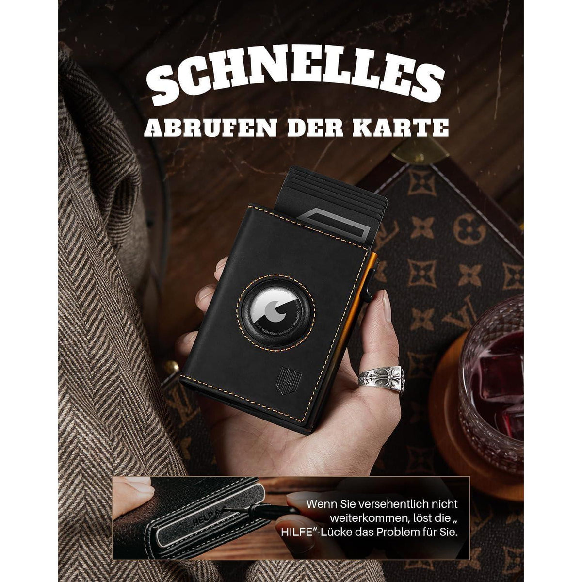 Herren Geldbörse mit AirTag Fach & RFID Schutz SchwarzGelb