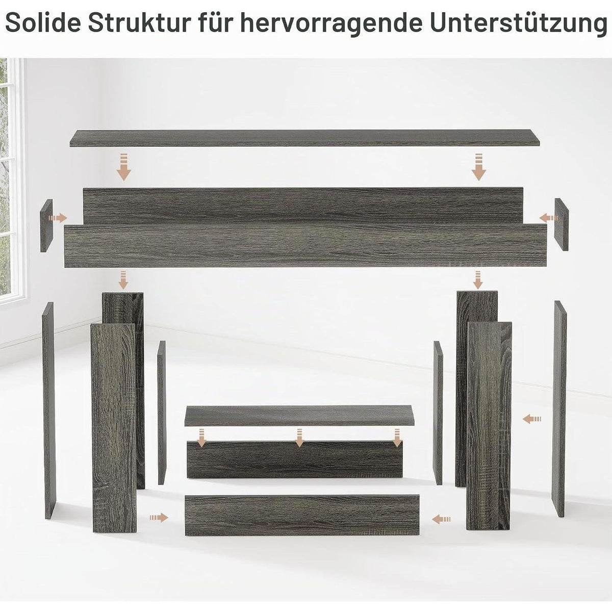 160cm Konsolentisch mit Stauraum & Bauernhaus-Design (Hellgrau)