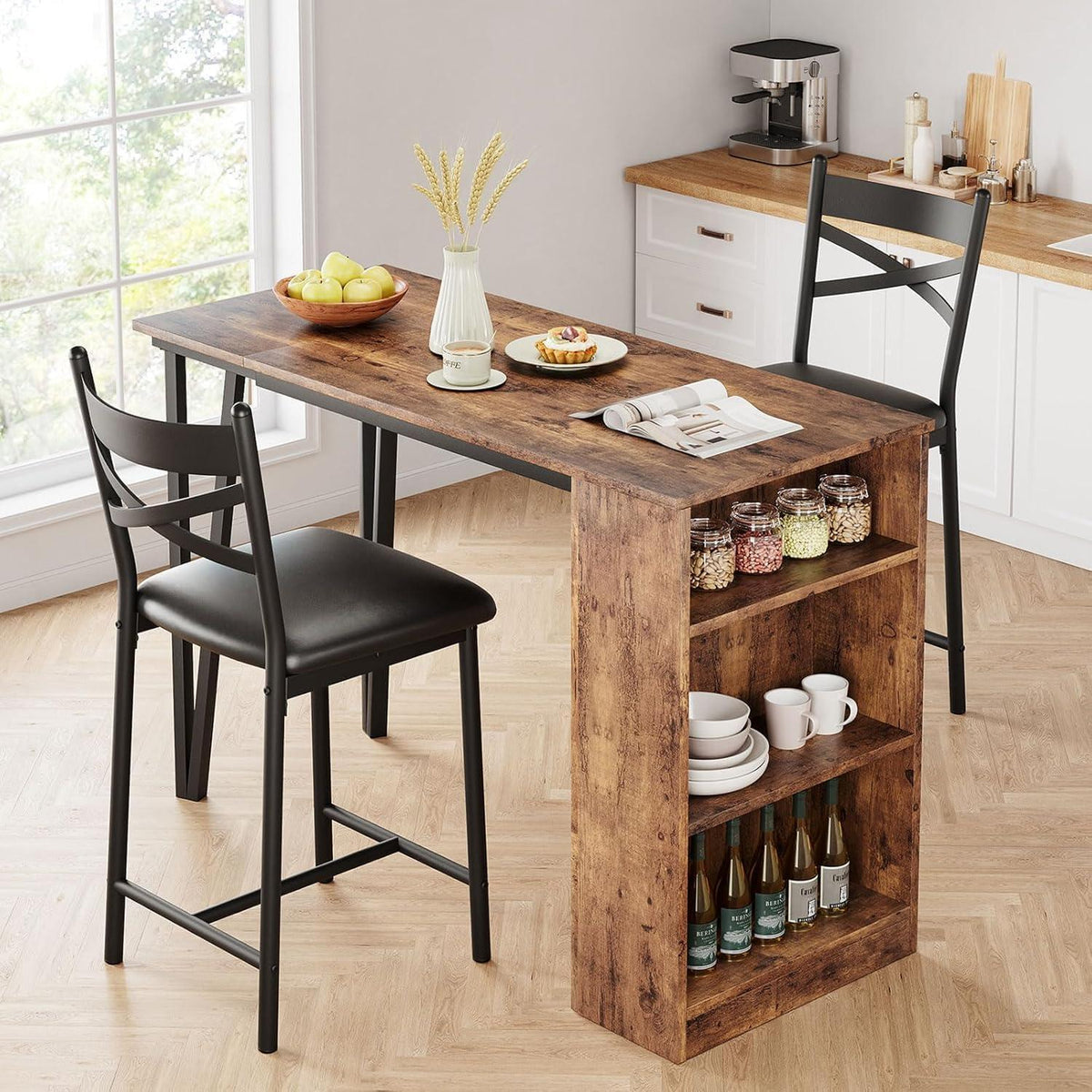 3-teiliges Bartisch Set mit Klapptisch & Barhockern Industriell
