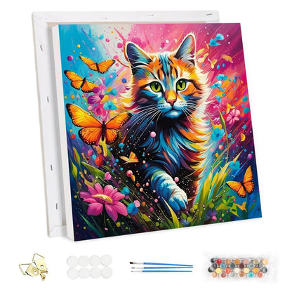 Malen nach Zahlen Katzen Schmetterling mit Rahmen 30x30cm