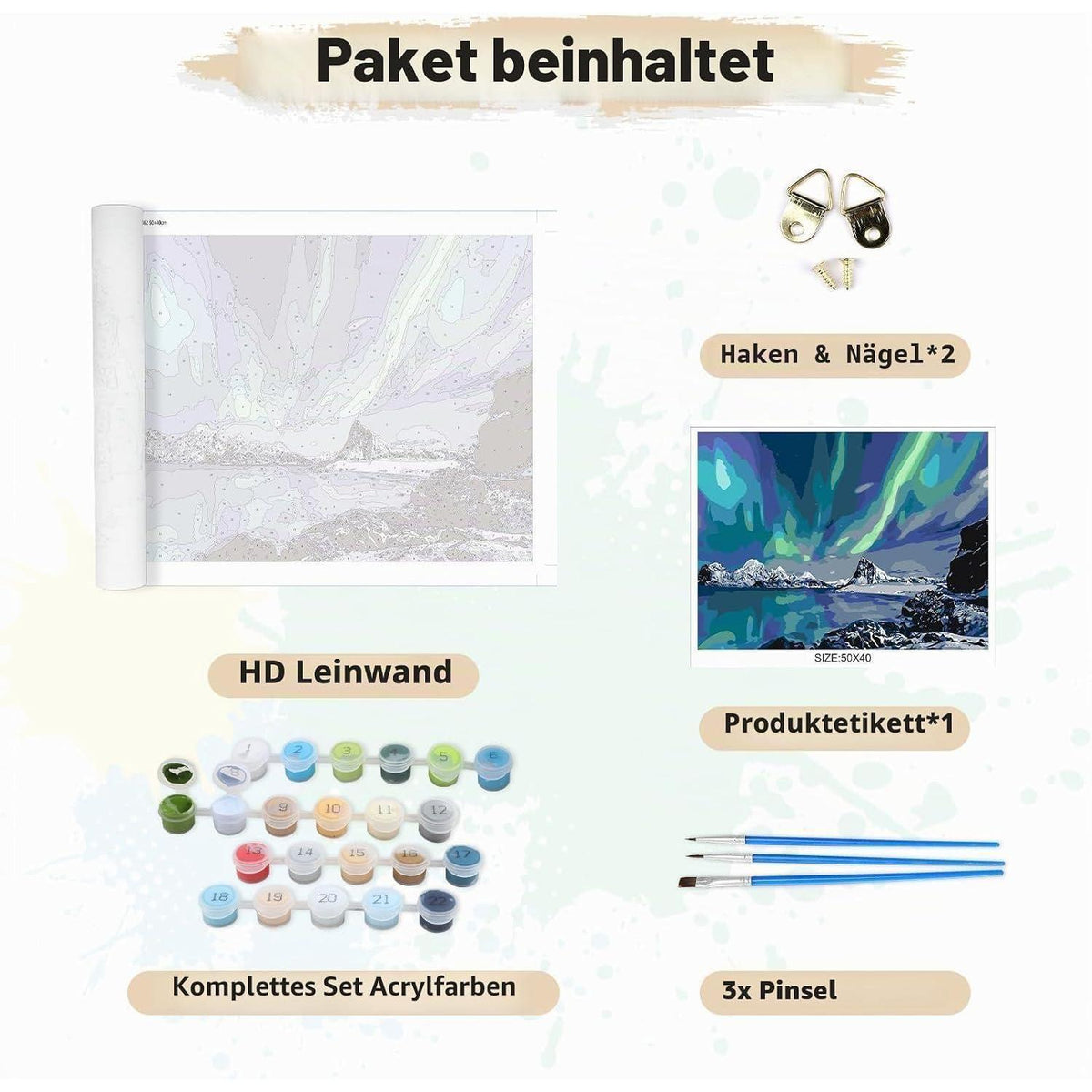 Malen nach Zahlen Nordlicht Erwachsene DIY Ölgemälde Set