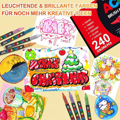 240 Acrylstifte Set – Wasserfest, Brush Tip, Vielseitig