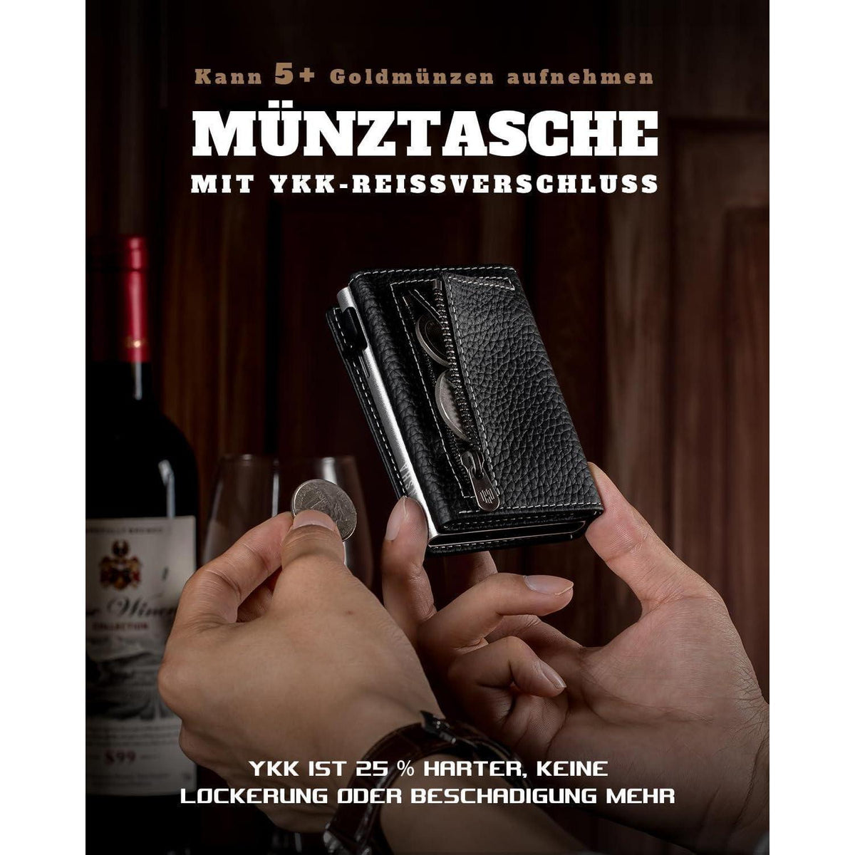 Herren Geldbörse mit AirTag Fach & RFID Schutz Schwarz