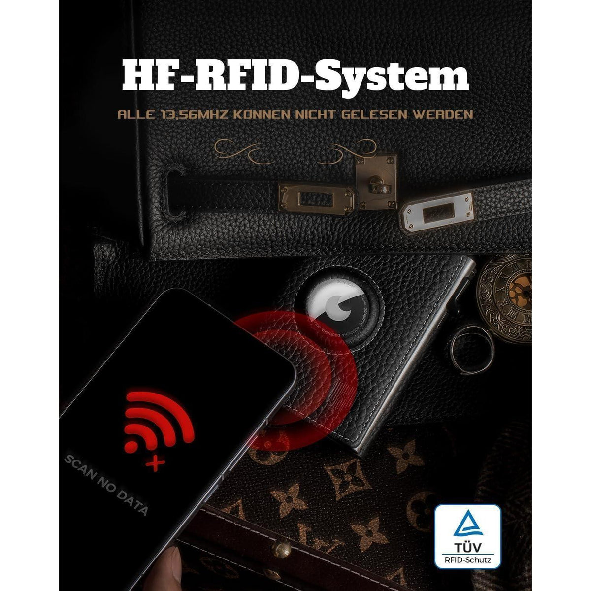 Herren Geldbörse mit AirTag Fach & RFID Schutz Schwarz