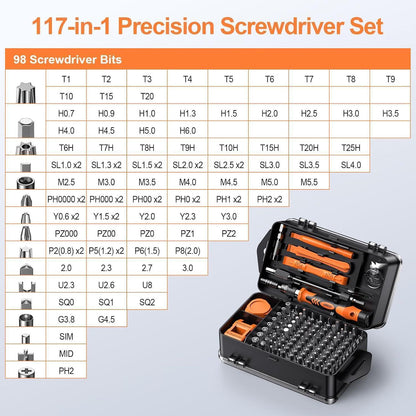 Präzisions-Schraubendreher Set 117-teilig mit Torx & Triwing Bits