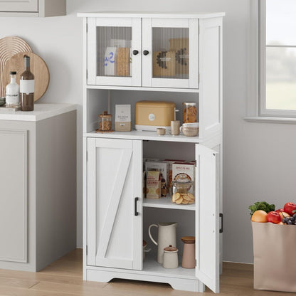 Weißer Hochschrank mit Glastüren & Regalen – 60x30x128cm