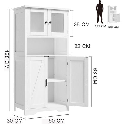 Weißer Hochschrank mit Glastüren & Regalen – 60x30x128cm