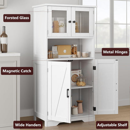 Weißer Hochschrank mit Glastüren & Regalen – 60x30x128cm
